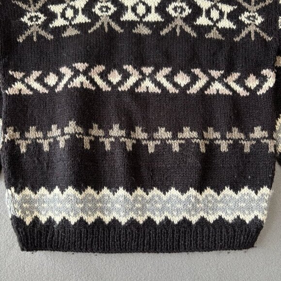 Vintage Hand Knit Wool Fair Isle Sweater Extra Thick Size L/XL Nepal Made Nordic - Picture 13 of 14